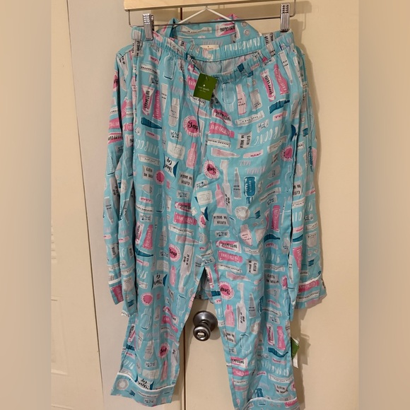 Kate Spade Aqua and Pink Print Pajama Top - Picture 4 of 7